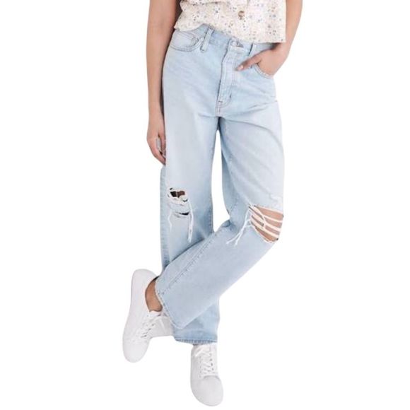 Madewell Denim - MADEWELL THE DAD JEAN lt blue jeans! Ripped edition MC578 2030112-GT01 greenvale